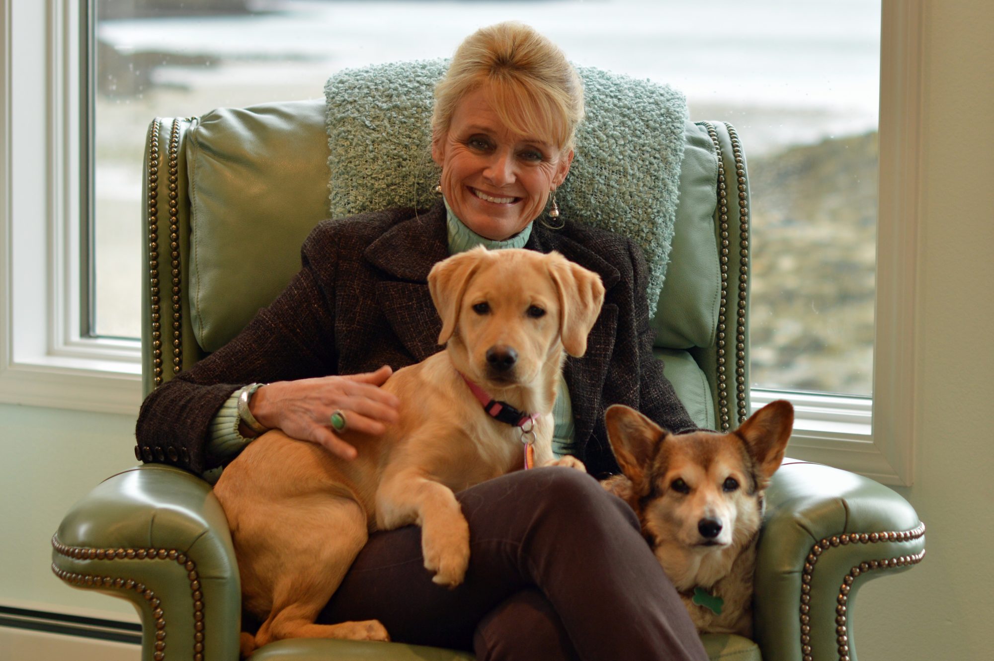 Leslie, Shiloh & Bit Sitting in a Chair